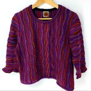 Vintage Millma Bolivia crop boxy Geometric Alpaca 3/4 sleeve Sweater